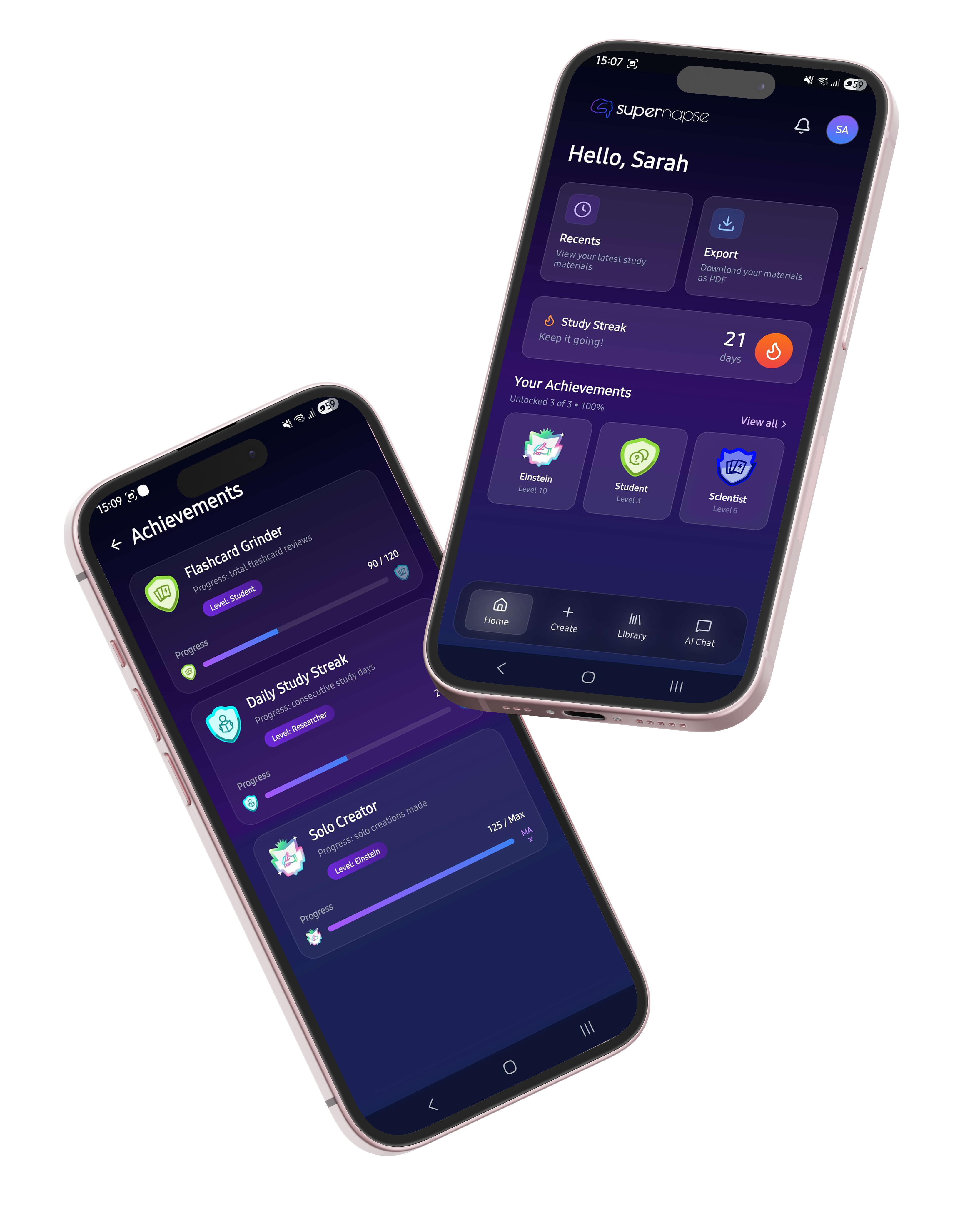 Supernapse app preview: Summary, Flashcards, Quiz (MC)